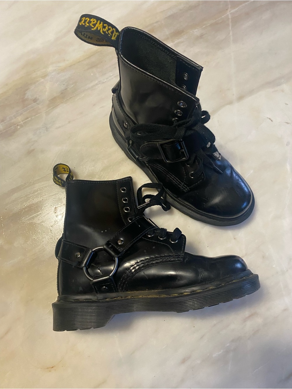 Dr. Martens 1460 Harness Black Leather Combat Boots Buckle Detail UK 3 US L 5